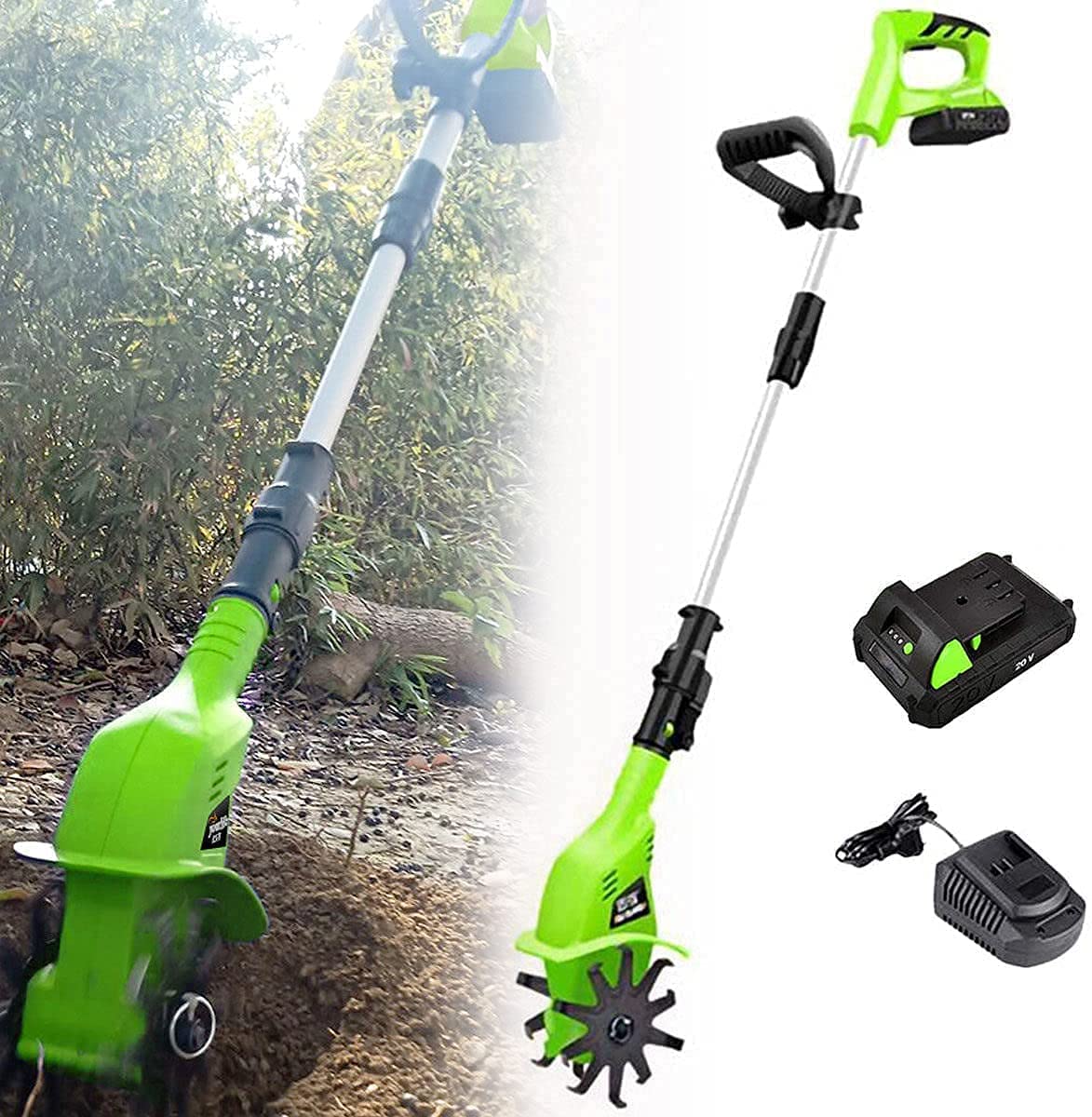 Rototiller eléctrico inalámbrico portátil de 20 V for Jardines y huertos con cultivador de Suelo eléctrico Manual.