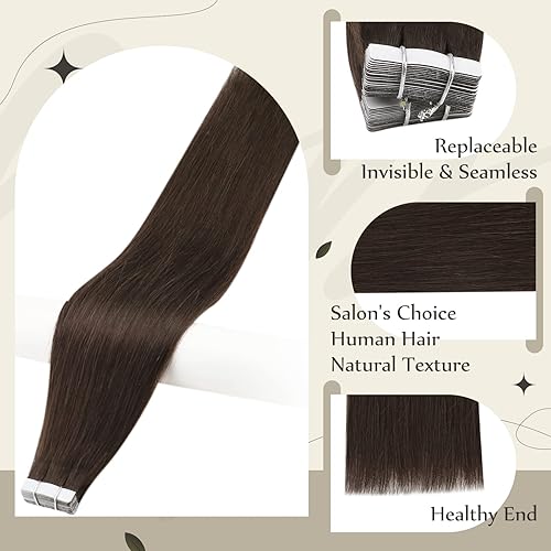 Miniatura 2 de Full Shine Extensiones de cabello con cinta marrón y extensiones adhesivas de 12 pulgadas, cabello humano real de 2.12 oz para mujer