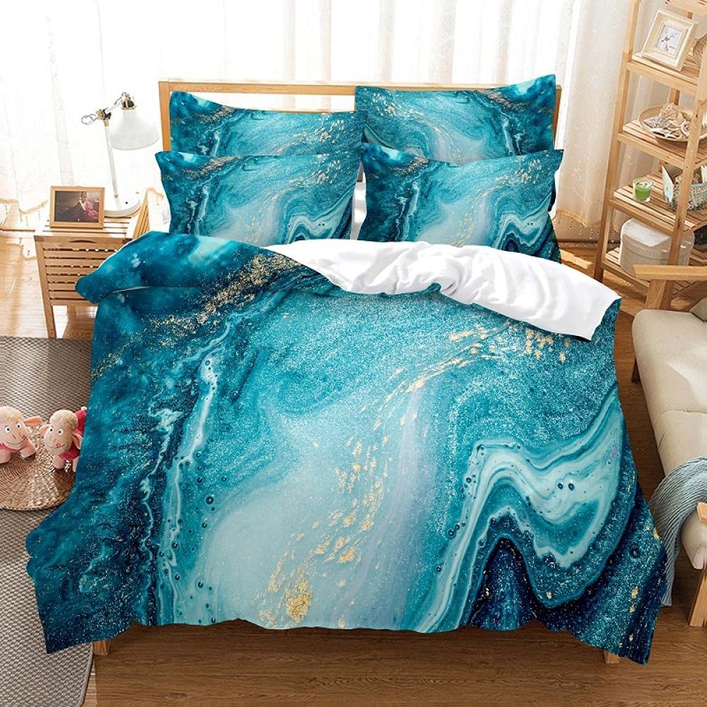 Beddengoed Tweepersoonsbed Set - Zachte Geborstelde Microvezel Waterdruppel Dekbedovertrek Dubbele 3-delige Set met 2 Kussenslopen Easy Care Art Quilt Cover Sets met RitssluitingBlauw dekbedovertrek
