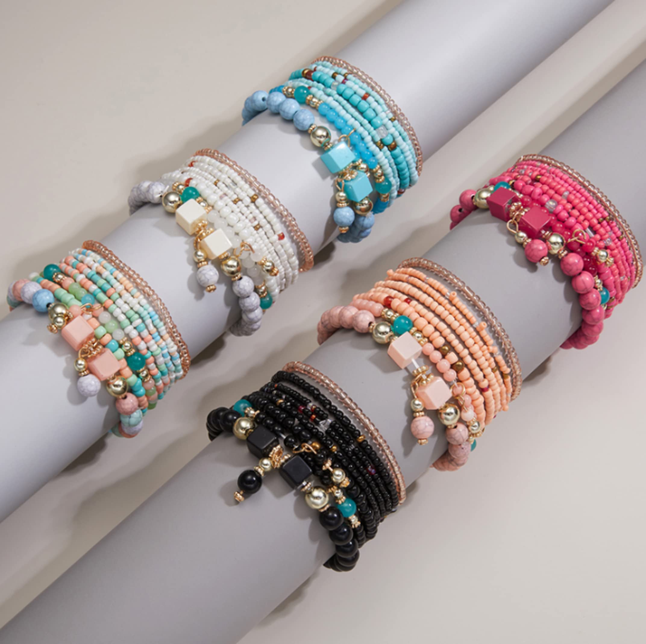 CFWSHJ Bracciale Elasticizzato con Perline Multistrato da Donna Braccialetti con Perline impilabili Bohemien Bracciale con Perline Elasticizzate Boho