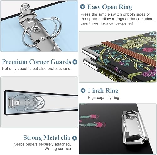 Miniatura 5 de Carpeta de 3 anillos, carpeta de anillos redondos de 1 pulgada con portapapeles, pestañas divisoras, fundas de PVC con cremallera y planificadores