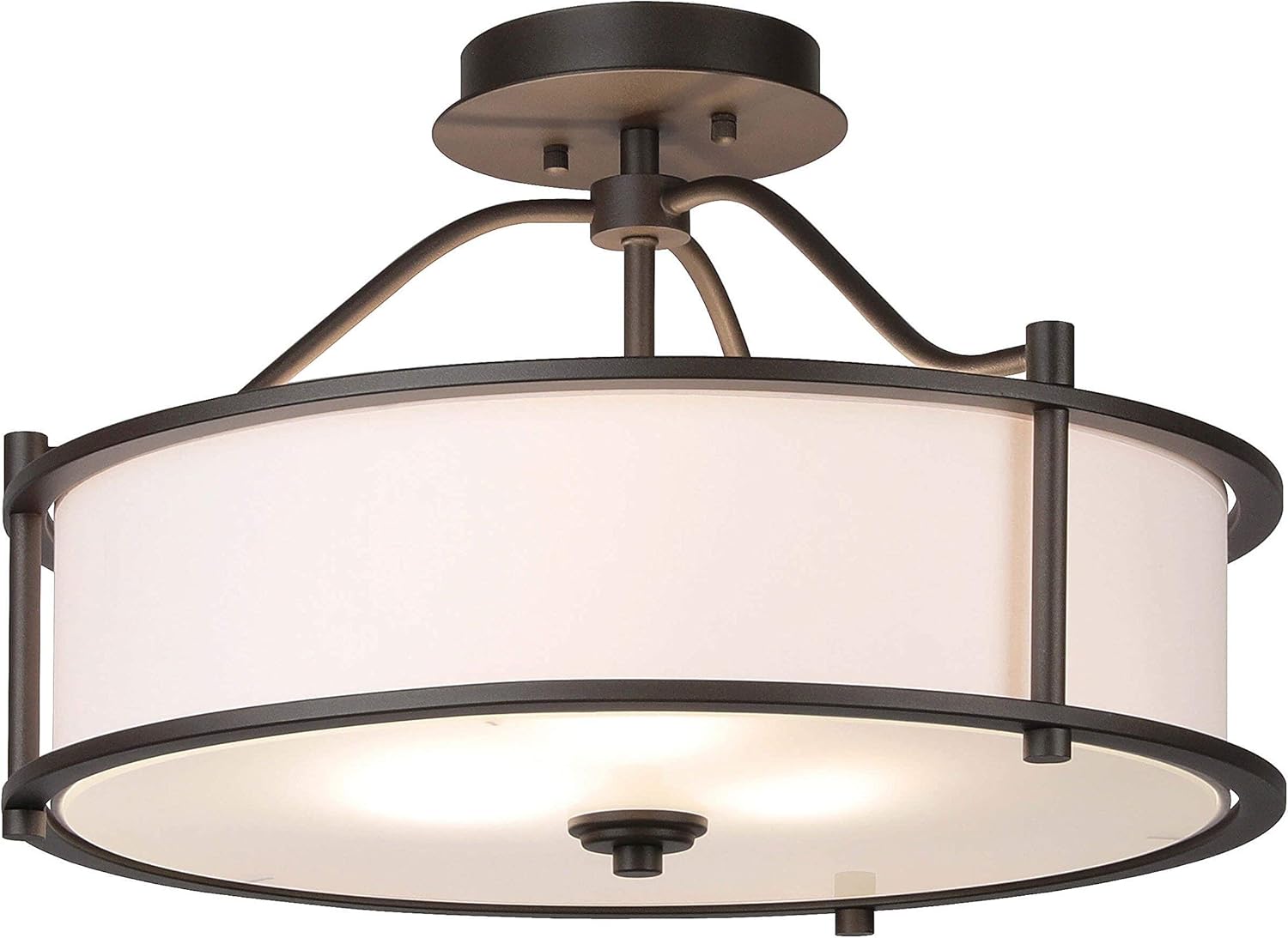 XiNBEi Lighting Semi Flush Mount Ceiling Light 18 Inch 3 Light Close to Ceiling Light with Fabric Shade and Frost Glass Diffuser in Dark Bronze Drum Semi Flush Light XB-SF1199-DB