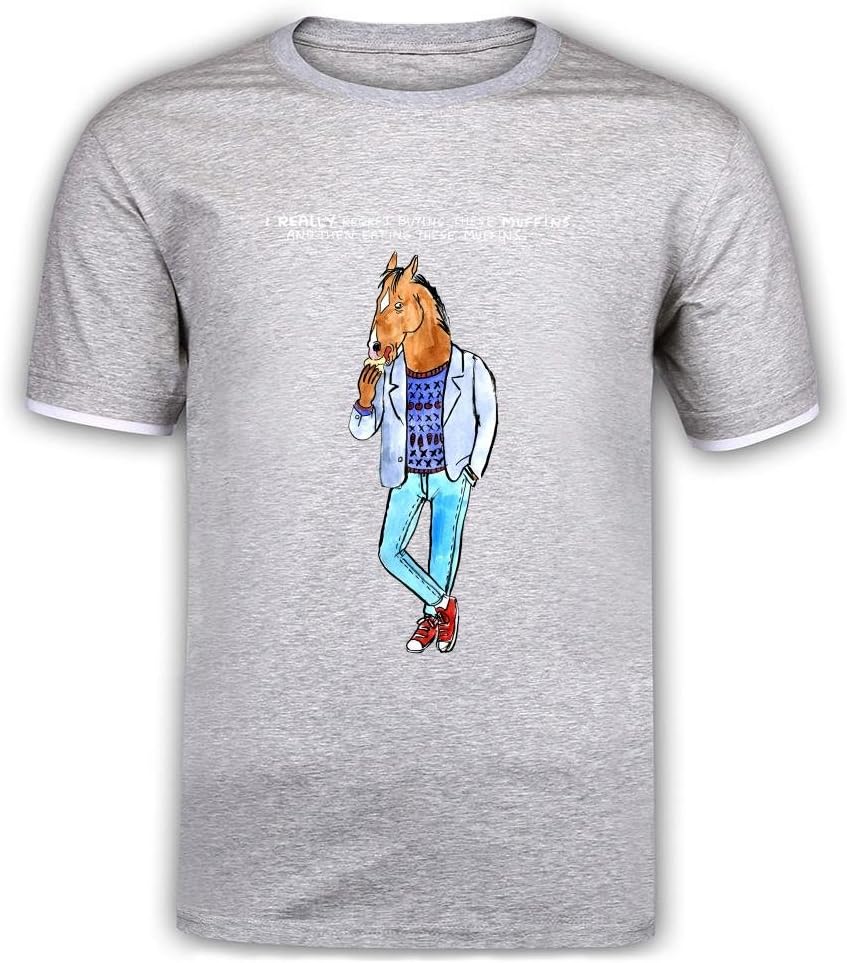 Jidig Man BoJack Horseman Sketch Funny Quotes Mercerized Cotton T Shirts Light Grey L
