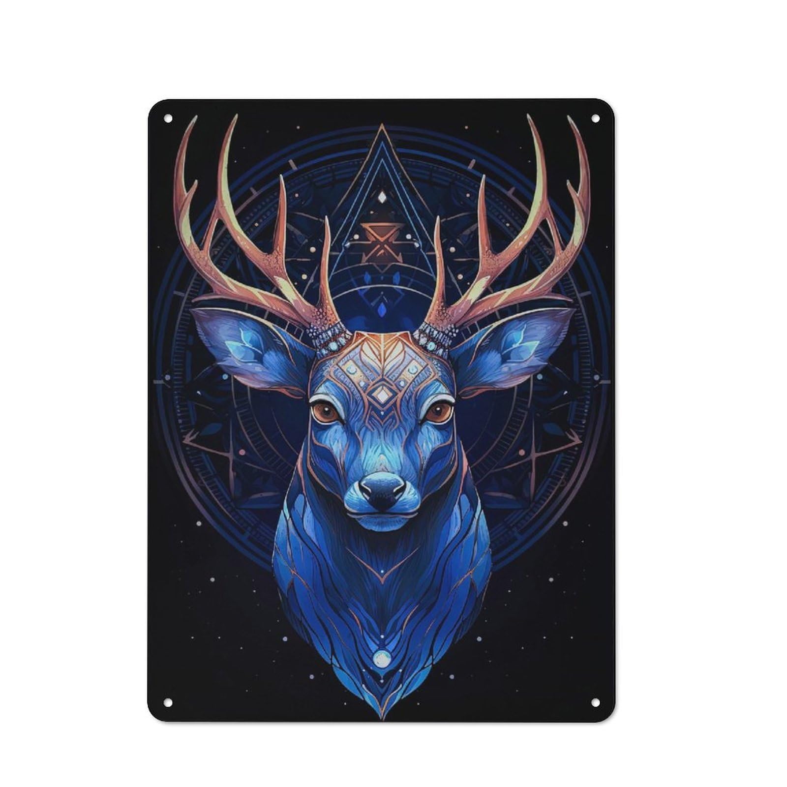 Farmhouse Blue Deer with Geometric Country Metal Sign 40x30cm, Cottage Wall Art for Farmhouse Kitchen, Pantry Or Dining Area