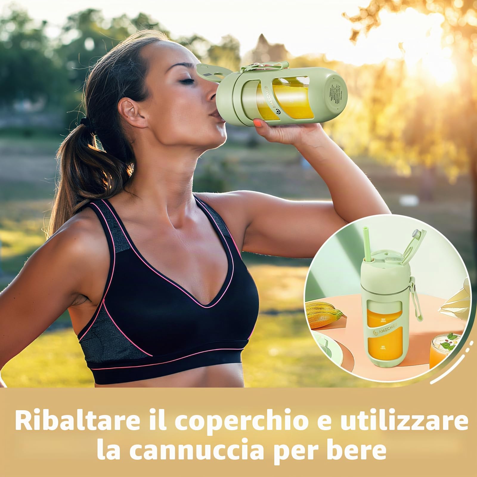 AMZCHEF Frullatore Portatile Sottovuoto - Frullatore Portatile USB Ricaricabile per Frullati e Smoothie - Mini Frullatore Elettrico con 10 Lame per Sport, Viaggi, Escursionismo