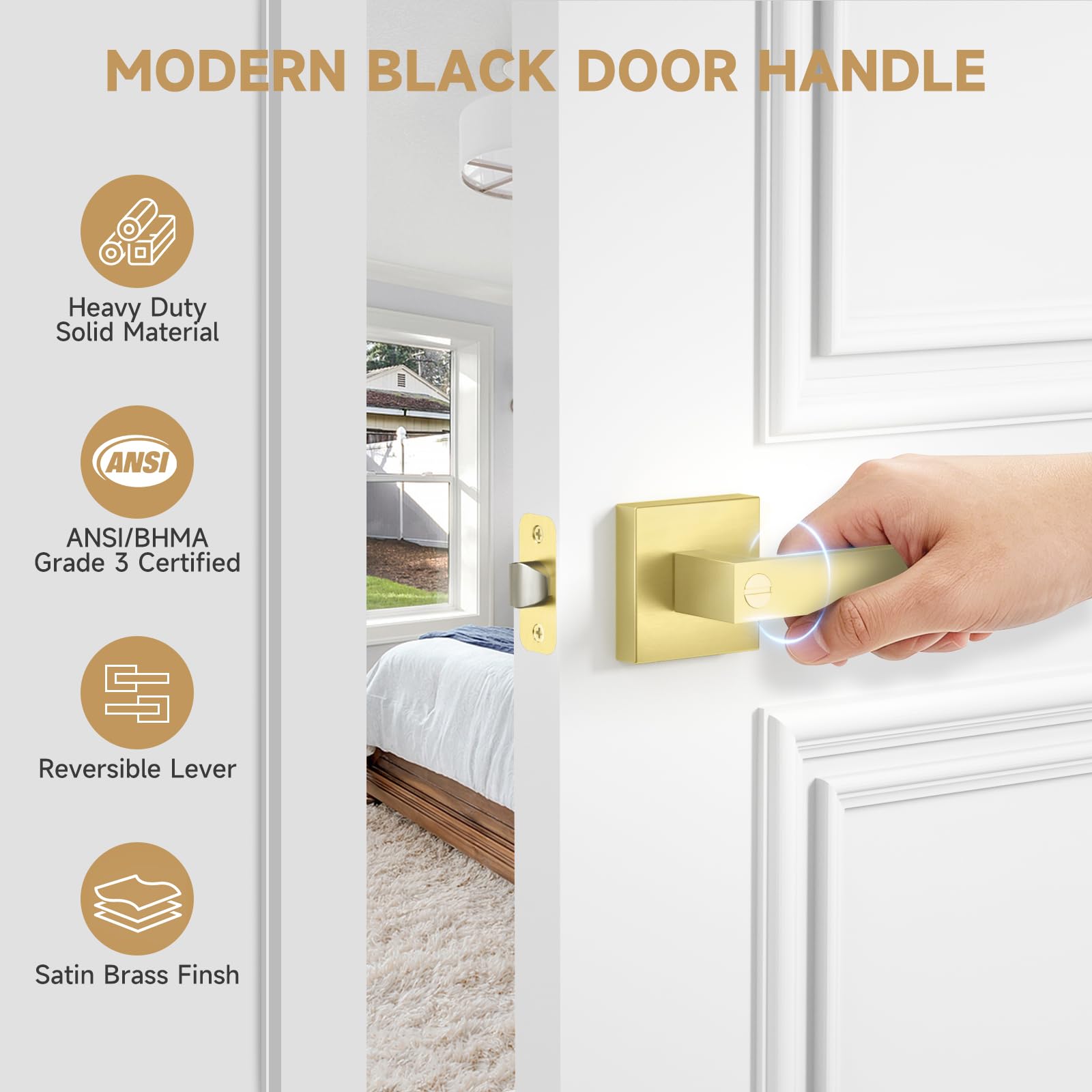 Satin Brass Door Knobs - 10 Pack Privacy Locks -2