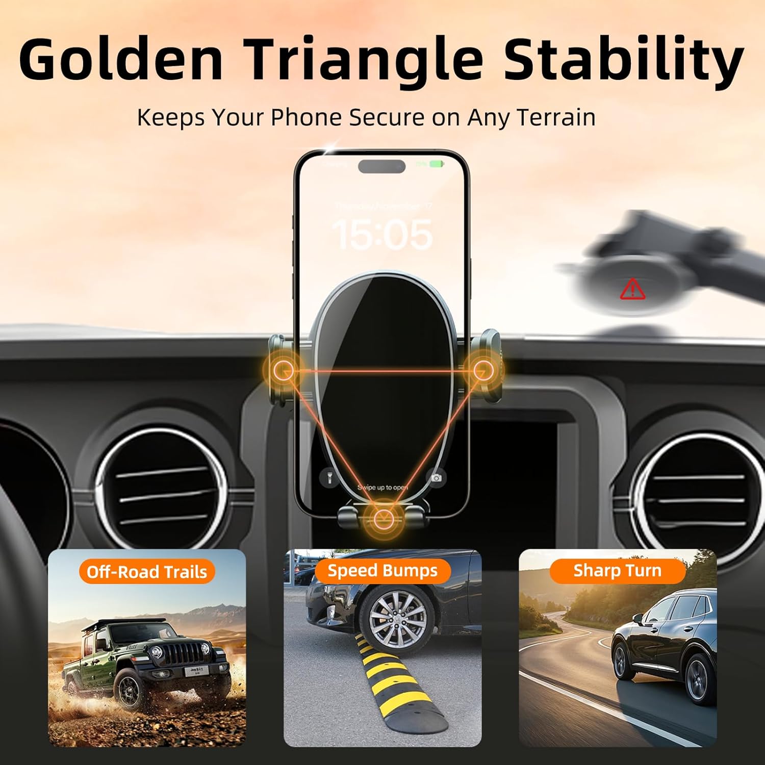 Phone Mount for Jeep Wrangler / Gladiator 2018-2023, Car Phone Holder for Dashboard - 360° Rotatable & Adjustable - Hands Free Cellphone Automobile Cradle, Car Interior Accessories for Jeep Wrangler