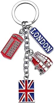 AOKWAWALIY Set di 4 portachiavi souvenir di Londra, portachiavi a due piani con autobus e cabina telefonica, souvenir da viaggio, Rosso, M