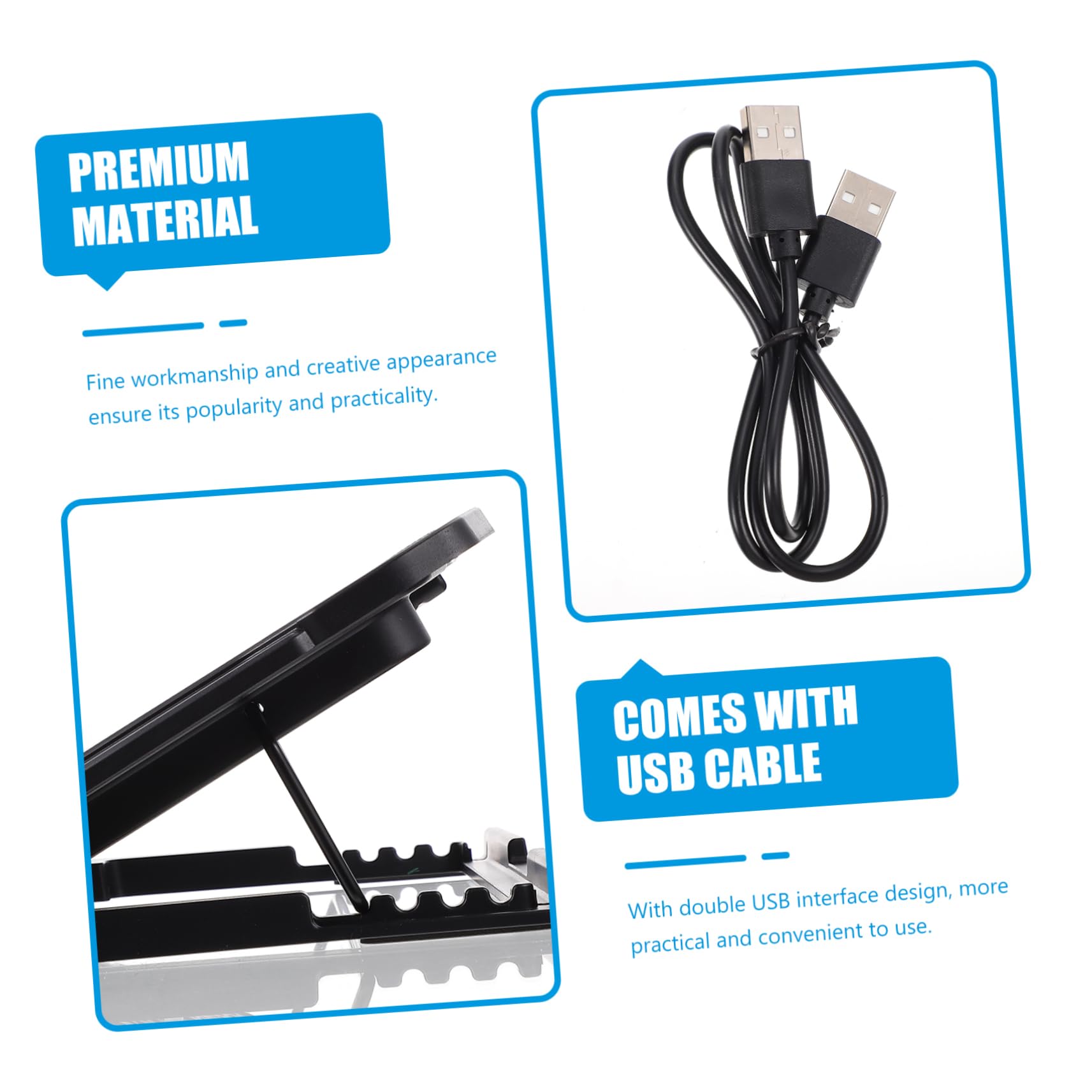 Base Refrigeradora Portátil para Portátil Ventilador Ajustable con Doble Conexión USB, Soporte de Enfriamiento de Hierro y Plástico para Oficina y Gaming