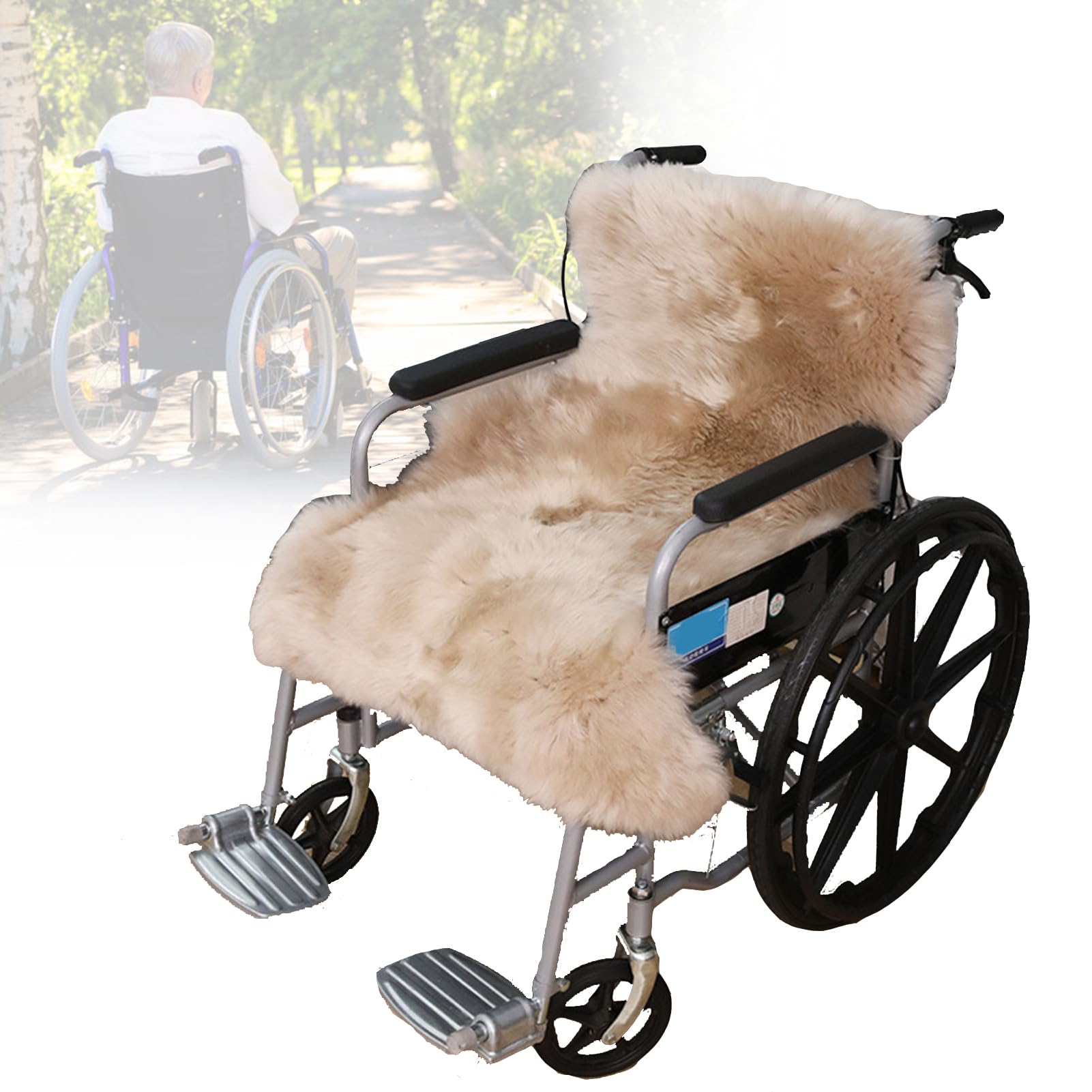 vanenferse Natural Wool Wheelchair Seat Pad, Genuine Medical Sheepskin Seat Pad, Fleece Overlay Cushion Suitable for Wheelchairs, Cars or Home, Cushion All Chair