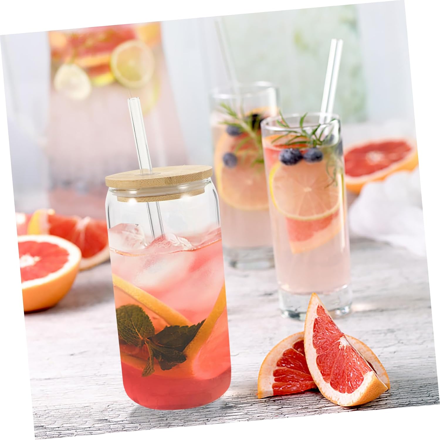 Luxshiny Glass Tumbler with Straw Lid 500ml and Bamboo Cover