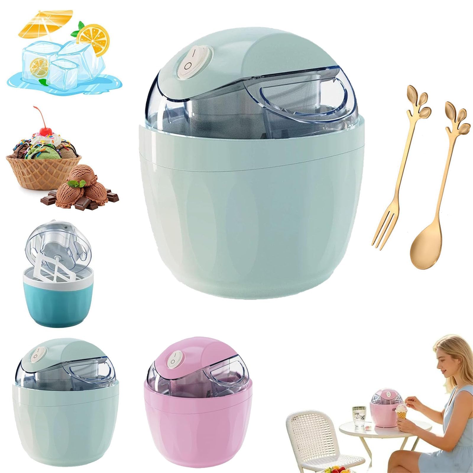 Kleine Heim Mini Eismaschine Nur 15 Minuten DIY Mini Eismaschine One-Touch Dessertbereiter Einzelportion Gelato Frozen Joghurt Kompakte Elektrische Maker für Küche Familie Leckereien (Blau)