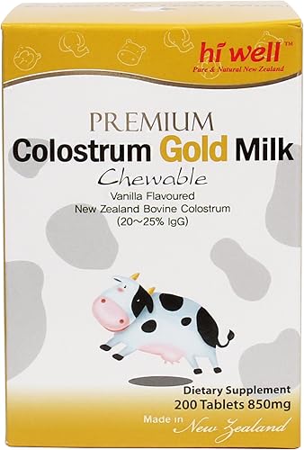 Miniatura 7 de Hi Well Premium New Zealand Bovine Calostrum Gold Milk 200 comprimidos masticables Inmunoglobulina G (Igg) 2025% (Paquete de 3)