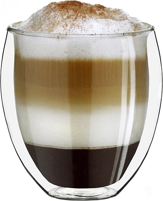Creano Szklanka termiczna XXL o podwójnych ściankach, 400 ml, bardzo duża, odporna na wysokie temperatury szklanka do kawy/do herbaty ze szkła borokrzemowego (brzuch DG)
