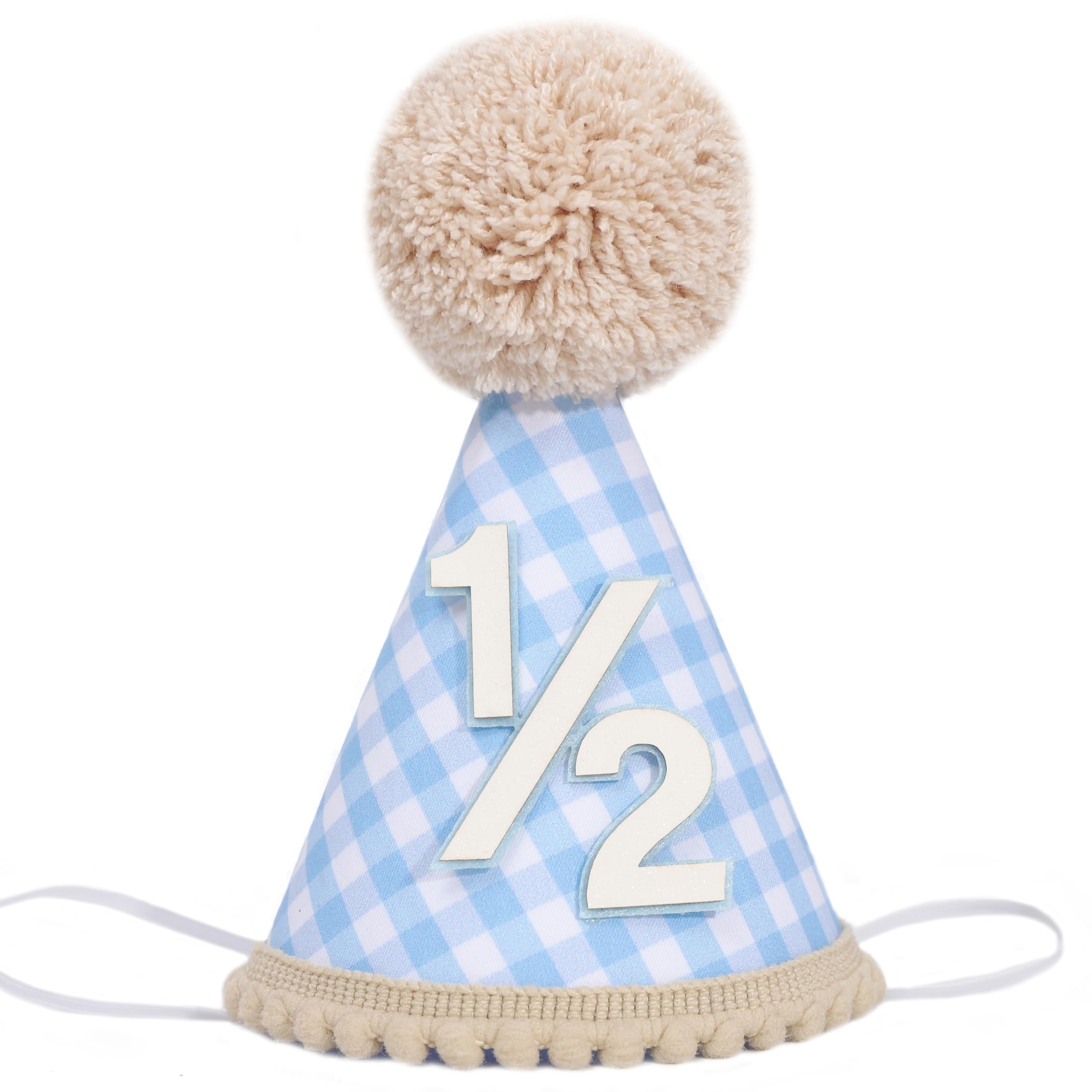 PATRDIO Boho Half Birthday Hat - Gingham Style1/2 Birthday Decorations, Plaid Birthday Hat, Boho 6 Months Birthday Party Hat