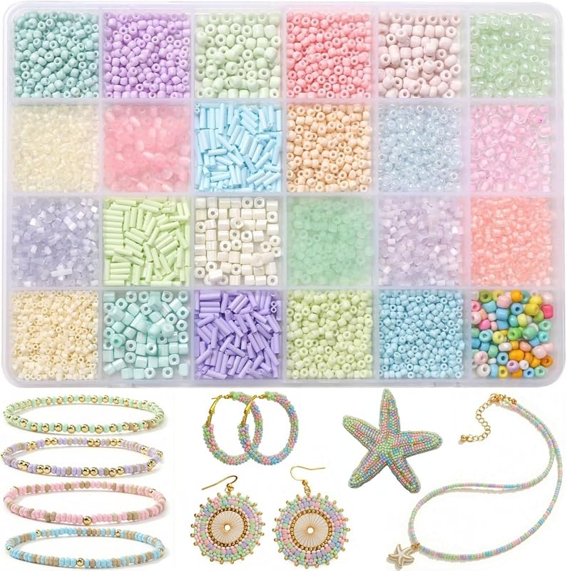 Rainbow Small Glass Seed Bugle Tube Beads Bulk Bracelet Jewelry Making Set