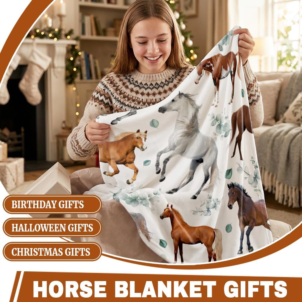 Horse Blanket Gifts for Girls Women,Ultra Soft Floral Flower Flannel Blanket for Couch/Bedding/Living Room,Horse Lover Gifts Ideas Home Decor,50"x60"-Teens/Travel Size