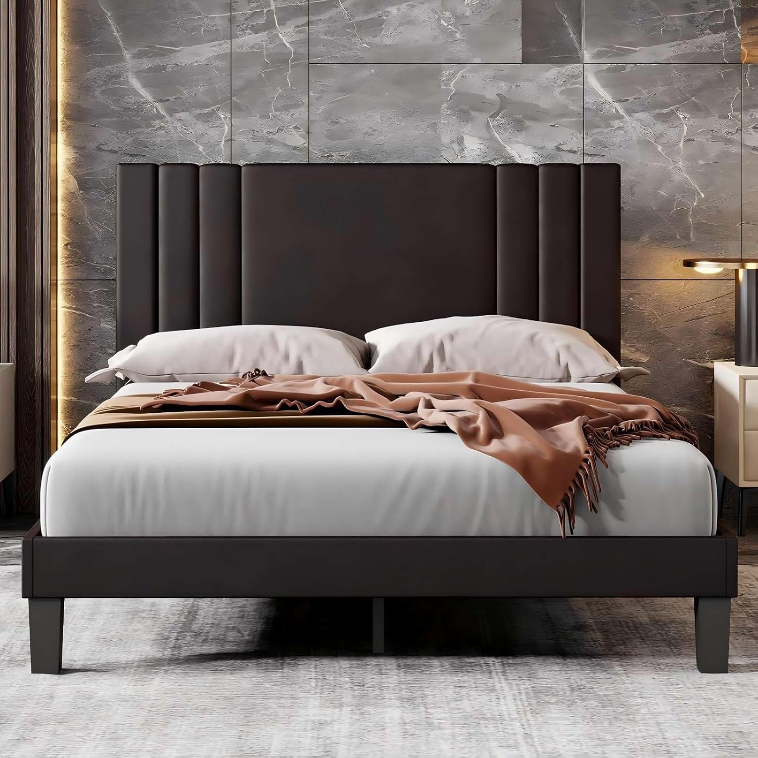 Black Upholstered Platform Bed