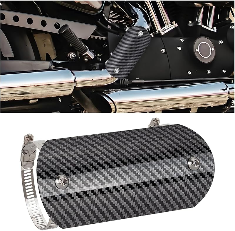 Stainless Motorcycle Exhaust Heat Shield with 2 Clamps, Silver | muffler middle-pipe placement, insulation guard, fits motocross dirt bikes and scooters, motorcycle heat accessory