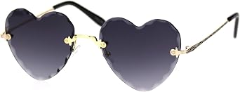 Womens Diamond Cut Bevel Edge Rimless Heart Sunglasses