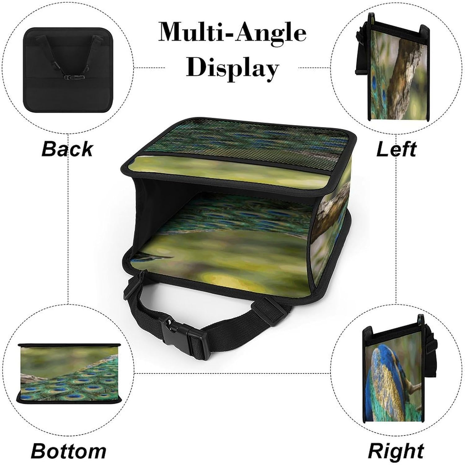 Colorful Peacock on A Tree Branch PU Leather Car Seat Organizer,Backseat Car Organizer for Hold Phone,Snacks, Drinks, Handbag, Back Seat Car Organize Car Accessories Interior And Travel Essentials. image 3