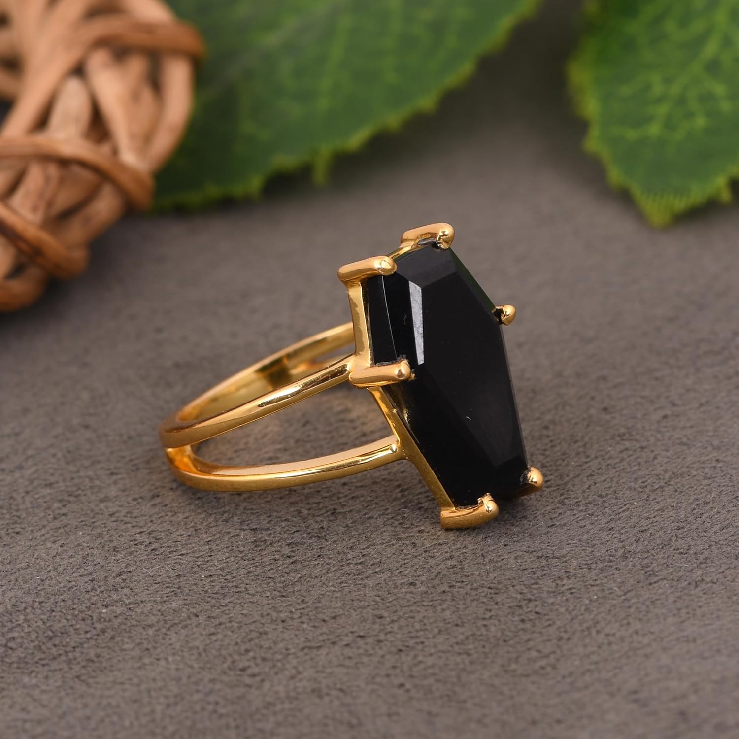 Coffin Ring – 925 Sterling Silver Black Gemstone – Handmade Gothic Jewelry for Women – Alternative Fashion Statement – Occult Witchy Gift for Her