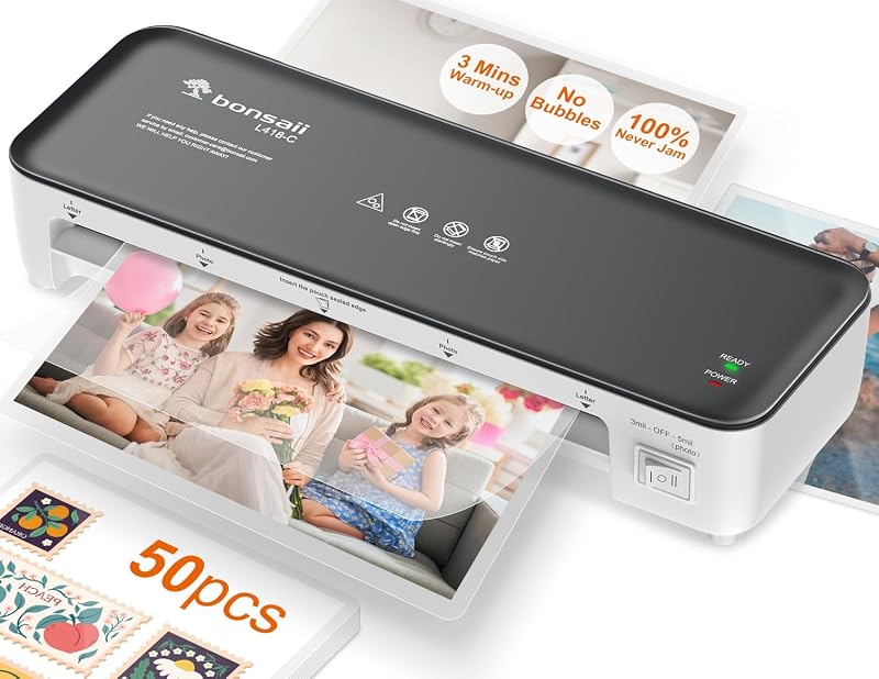 9 Inch Laminator Machine with 50 Laminating Sheets, Jam-Free Tech | Patented anti-jam tech, 3-min preheat, fits Letter/photo/ID cards, lightweight, ideal for teacher school classroom office
