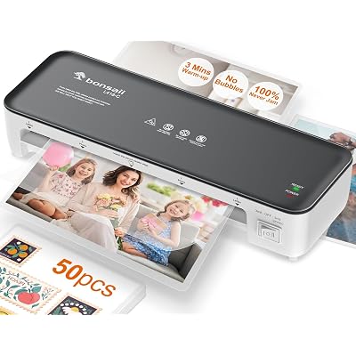 Bonsaii Laminator Machine, 9 Inch Laminators Machine with 50 Laminating Sheets, Laminator with Never Jam Technology for Doc/Posters/Photo, Simple Convenient for Home, Office and School - L418-C Grey