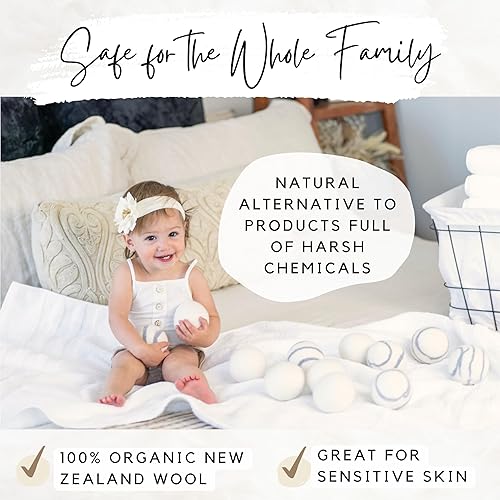 Miniatura 5 de Bolas secadoras de lana orgánica, reutilizables, juego de 6 unidades, XL, 100 % pura lana de Nueva Zelanda, bolas suavizantes naturales