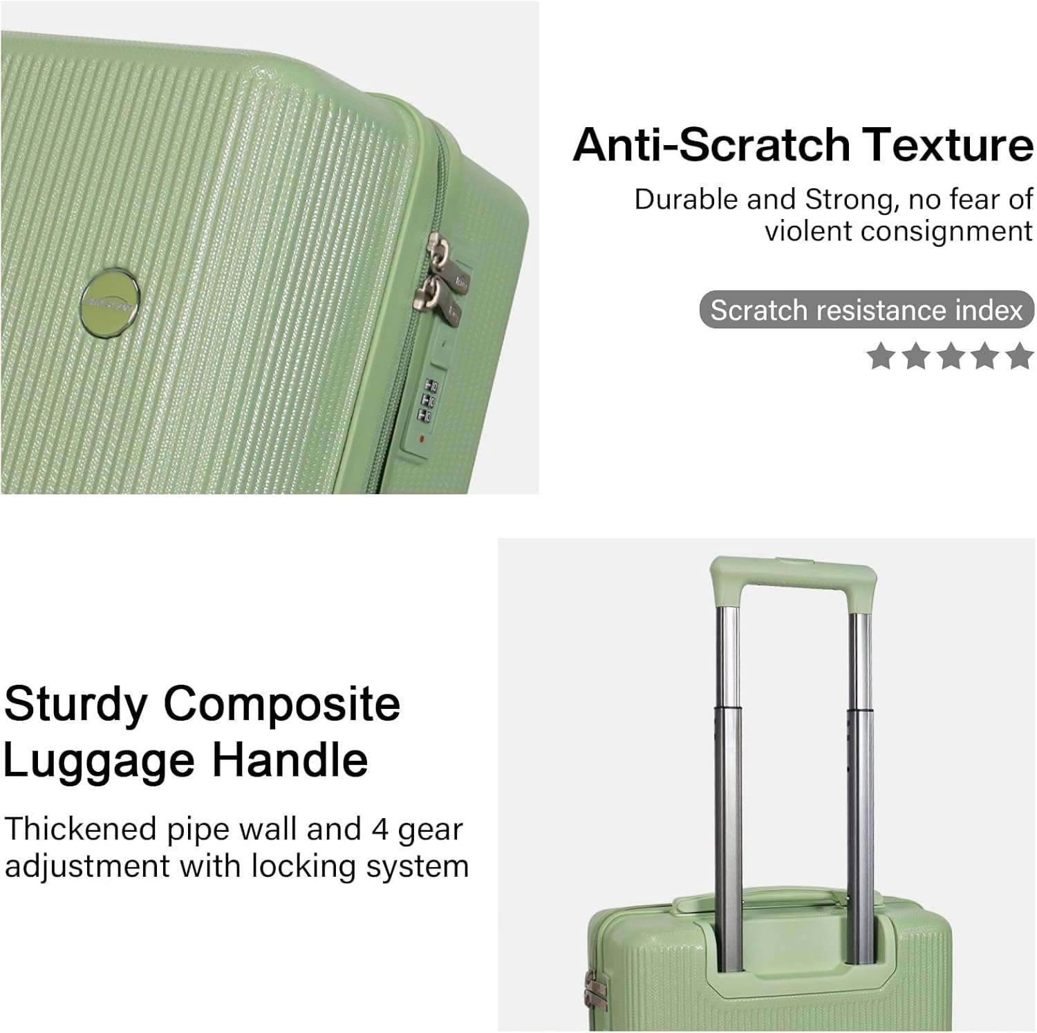 Luggage Sets 3 Piece (20/24/28 inch)-Carry On Suitcase-Suitcase With Wheels-PC+ABS - Hardside Spinner Travel Luggage, Black, 7 Pcs Set, Hardside Luggage Sets With Spinner Wheels (GREEN)