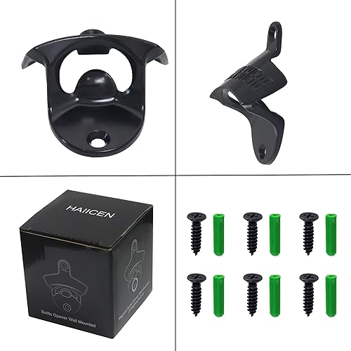 Miniatura 5 de Abrebotellas magnético negro montado en la pared, acero inoxidable, tornillo a prueba de herrumbre, abrebotellas con imanes para amantes de la