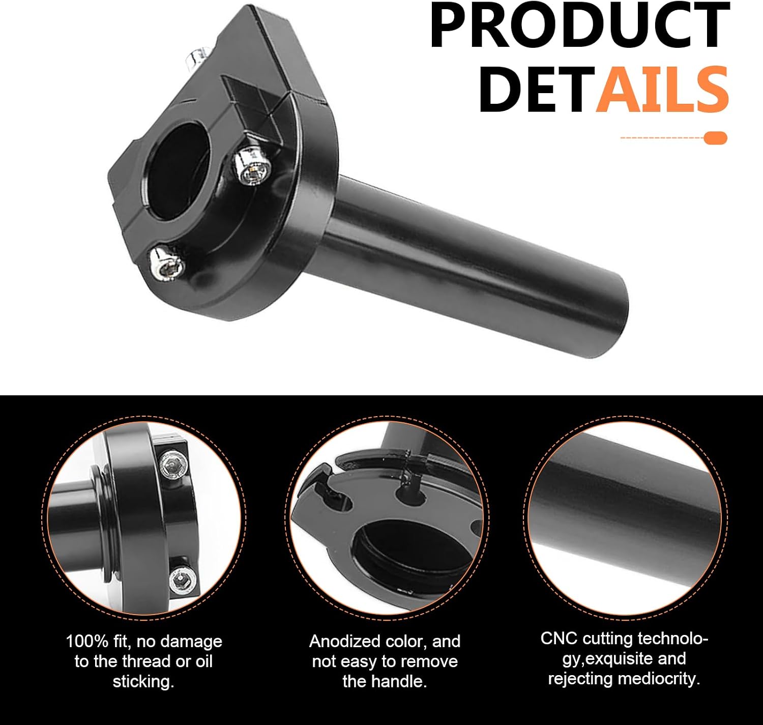 Motorcycle Throttle Grip, 7/8" Quick Twist Throttle Control Accelerator, CNC Alloy Rustproof Handlebar Grip, Modification Accessory for Motorcycle Scooter Dirt Bike ATV (Black)