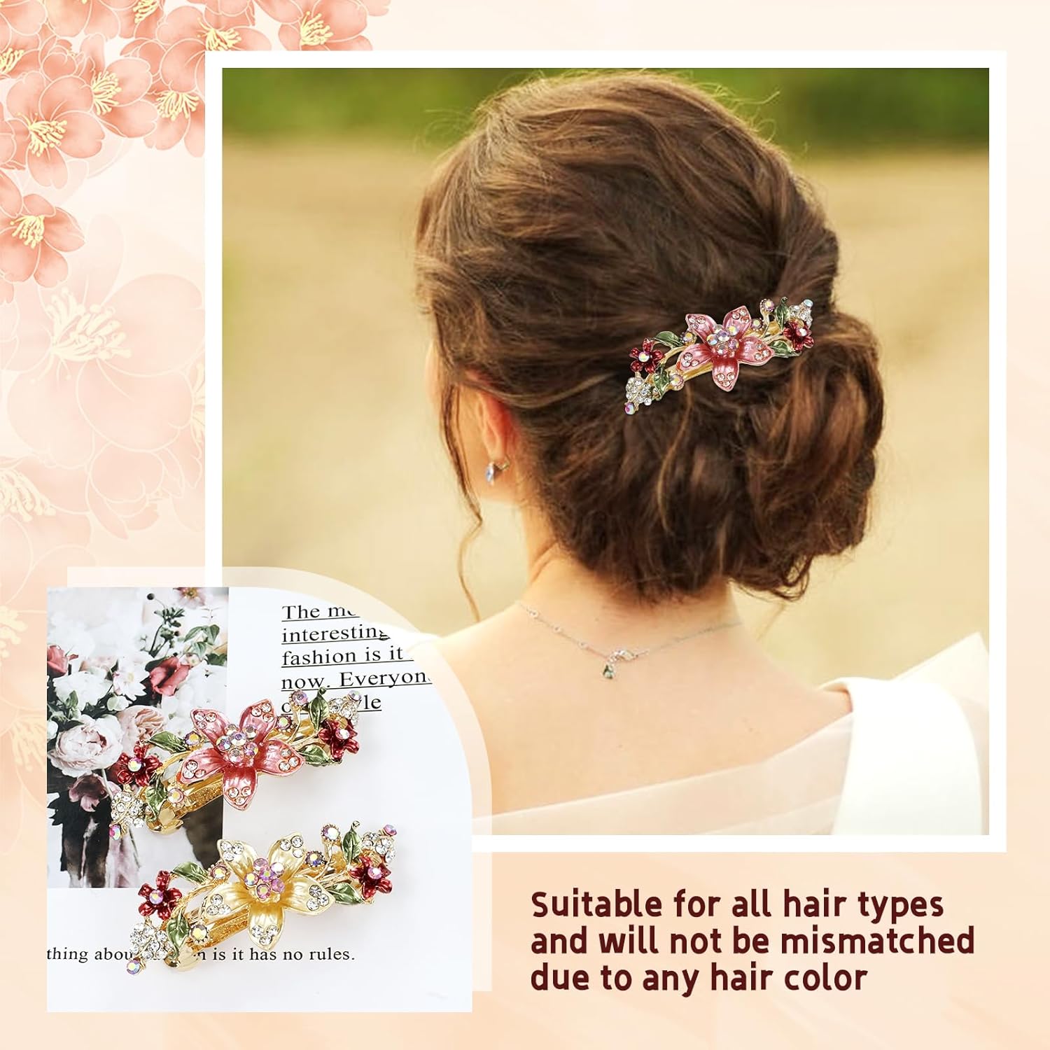 inSowni 4 Pieces Vintage Gold Metal Sparkly Rhinestone Flower French Hair Barrettes Floral Snap Hair Clips Clasps Accessories for Women Girls - Image 5