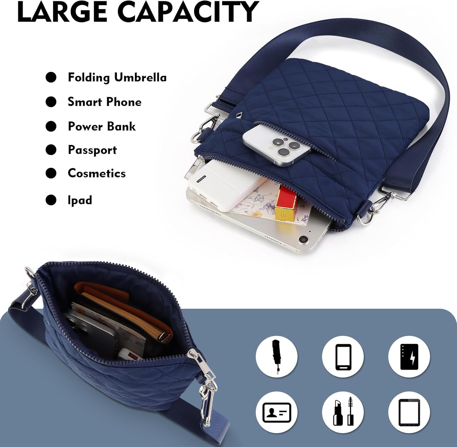 Quilted Crossbody Bags for Women Puffer Small Crossbody Bag Purses Puffy Shoulder Handbag for Women Travel - Image 3