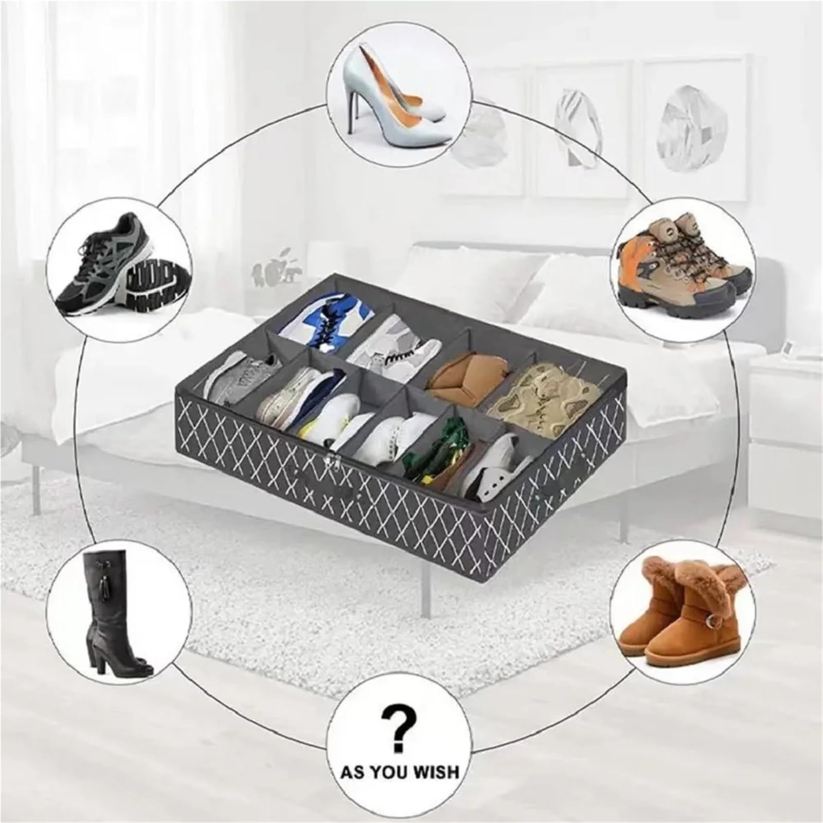 Organizzatore Di Scarpe Sotto Il Letto Scatola portaoggetti in tessuto non tessuto pieghevole for riporre le scarpe sotto il letto con 12 griglie, con finestra trasparente for scarpe salvaspazio Per R