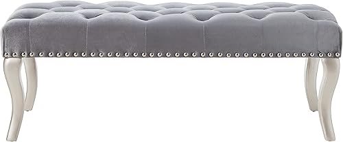 Miniatura 4 de Roundhill Furniture Decor Maxem - Asiento tapizado de tela copetuda con banco de clavos, color gris Gris,Champán,https://www.amazon.com/dp/undefined