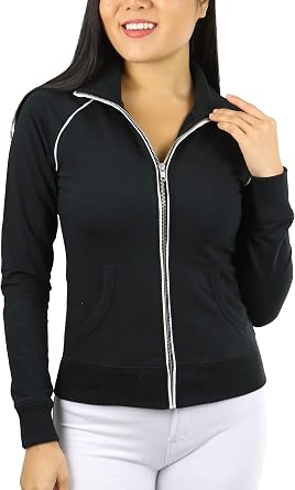 ToBeInStyle Juniors Comfy Long Sleeve Hoodie or Mock Neck Piping Active Jacket w/Pockets