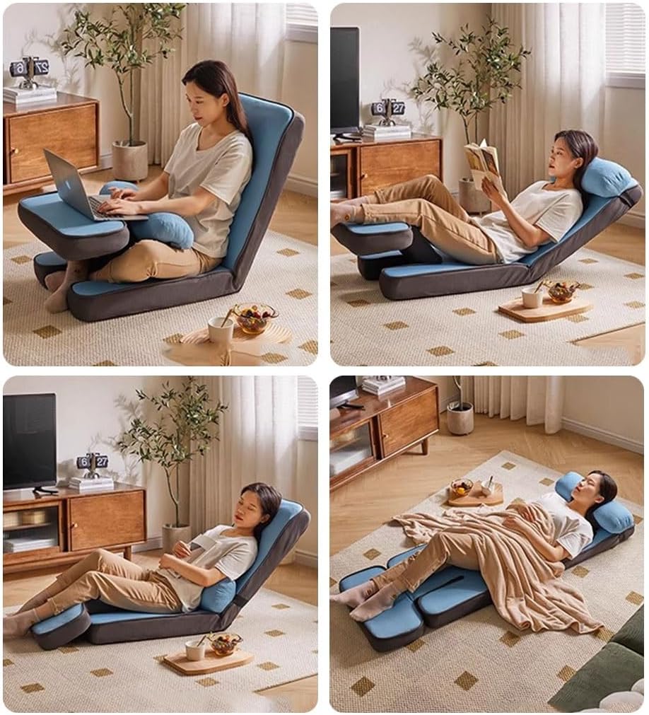 Adjustable Floor Seating with Back Support Video Gaming Recliner,Tatami Chair for Indoor Floor Bay Window Reading,Folding Lazy Sofa Bed with Footrest(Plaid)