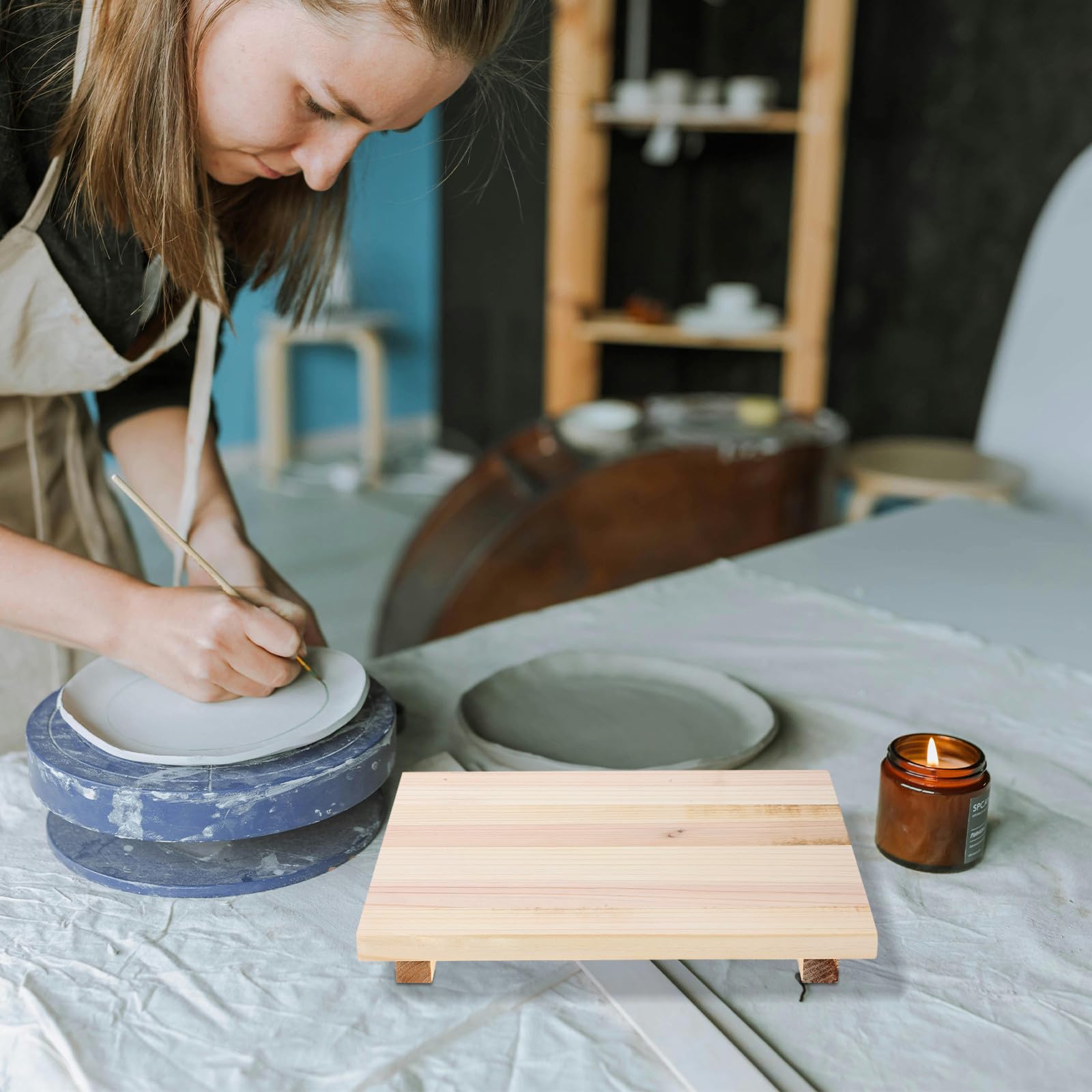 PACKOVE Tavola di Argilla in Legno Naturale Assorbente, Set 2 Pezzi per Scultura e Modellazione Ceramica, Base Resistente per Asciugatura Argilla e Utensili Artigianali