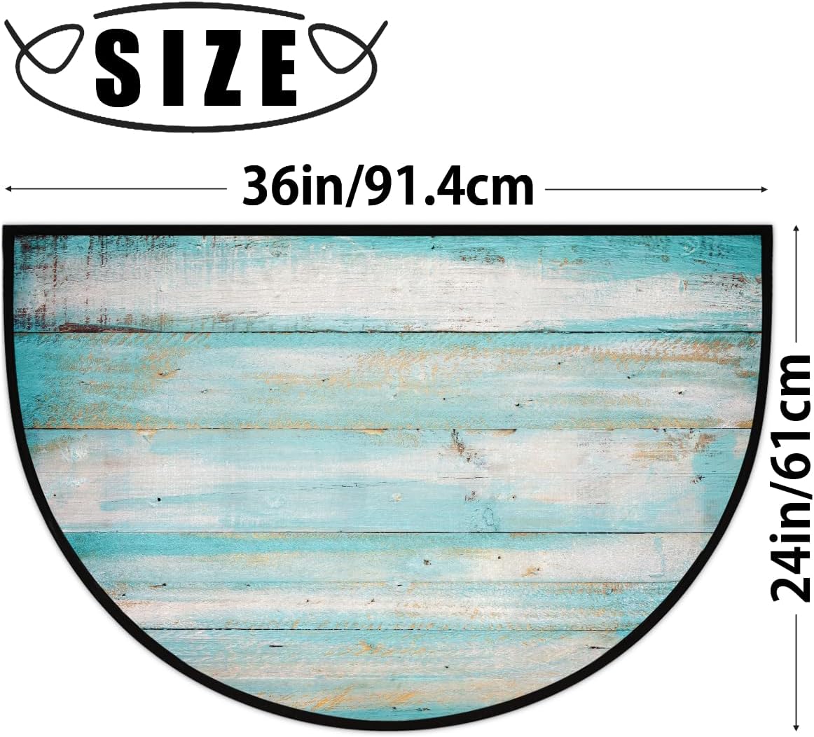 Half Round Door Mat Wood Modern Teal Half Moon Rug Washable Half Circle Area Rugs Indoor Entrance Non Slip Semi Circle Bathroom Rugs Floor Carpet for Kithen Bedroom Fireplace Decor