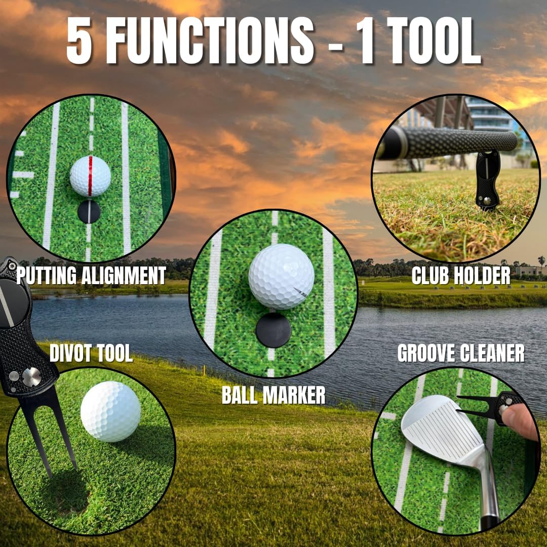 Golf Bag Accessories for Men – Golf Club Water Brush, 50 Golf Tees, Divot Tool & 12x20 Inch Towel - Golf Gifts for Men, Mens Golfing Gifts, Golf Essentials for Men, Golf Accessories Kit