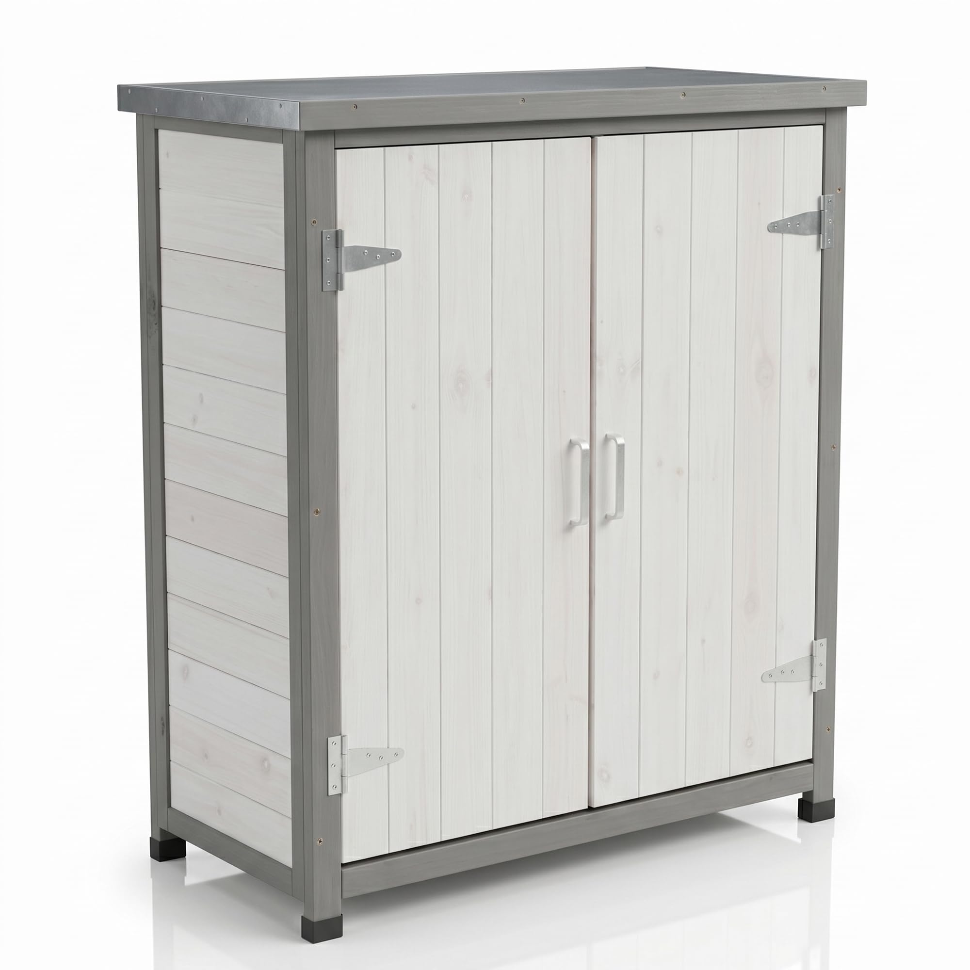 Mucola Geräteschrank Garten 75x40x90 cm Holz Weiß – wetterfester Gartenschrank mit Einlegeboden & silberfarbenen Beschlägen – Aufbewahrungsschrank Outdoor für Terrasse Balkon Gartenschuppen