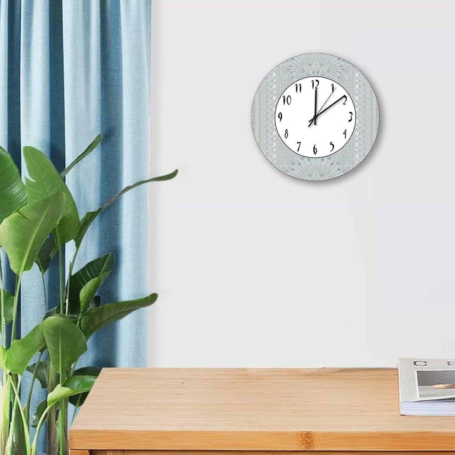 Light Blue and Light Green Cairo Round Wooden Wall Clock 15in,Retro Silent Non-Ticking Battery Operated Wood Clock for Office Home Decor Wall Art Birthday Gifts, Style-5, spguydelybn0