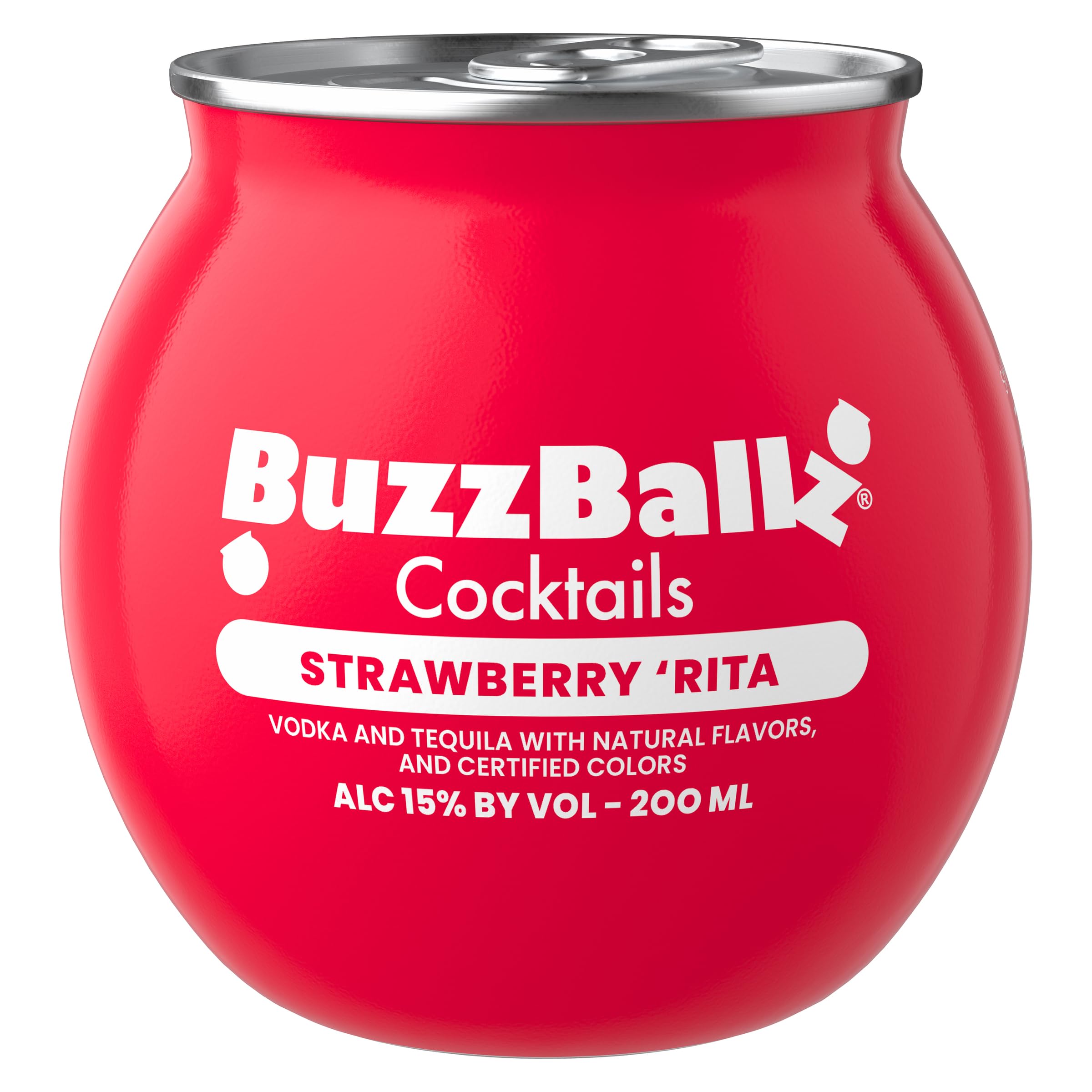 BuzzBallz Strawberry Rita, Margarita Lista para Beber, 15% de Alcohol, 20cl, para Fiestas, Cóctel Preparado con Tequila y Jugo de Fresa, con Notas Cítricas, Dulces y Afrutadas