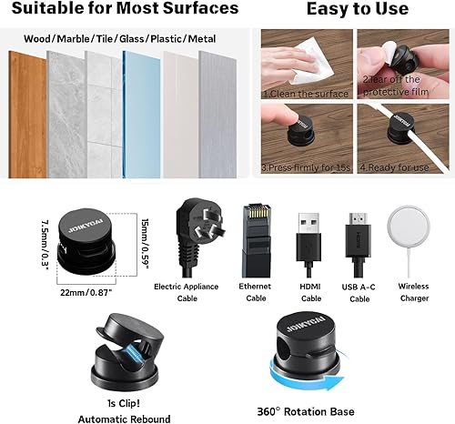 Miniatura 8 de Organizador de cables de escritorio, clips magnéticos para cables de resorte, soporte de cable giratorio, 2 proteínas de cable de carga para mesita