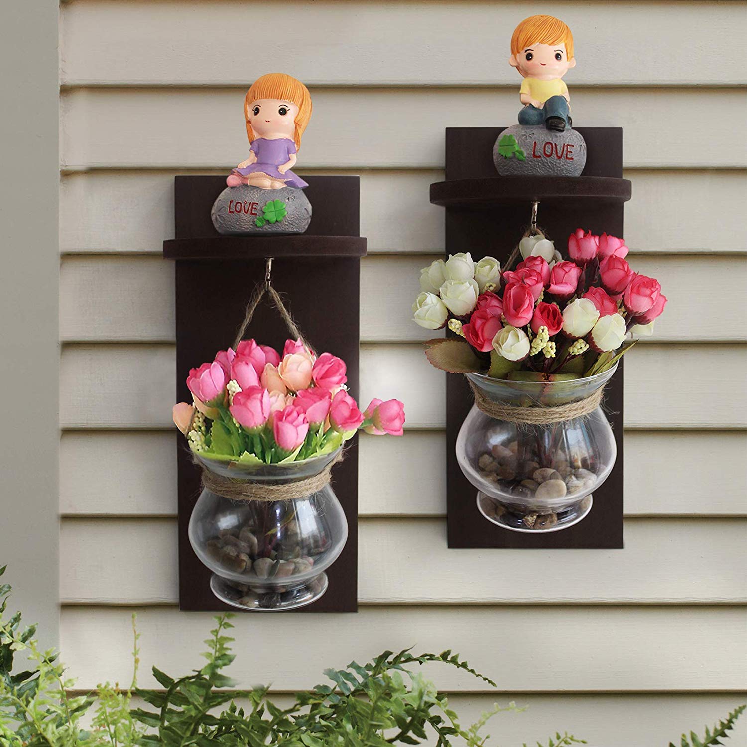TIED RIBBONS Wood Wall Shelf with Vase and Artificial Flowers (11.99 cm x 0.99 cm x 37.01 cm, Set of 2), Multicolor (B075SW7XGD) Amazon Price History, Amazon Price Tracker