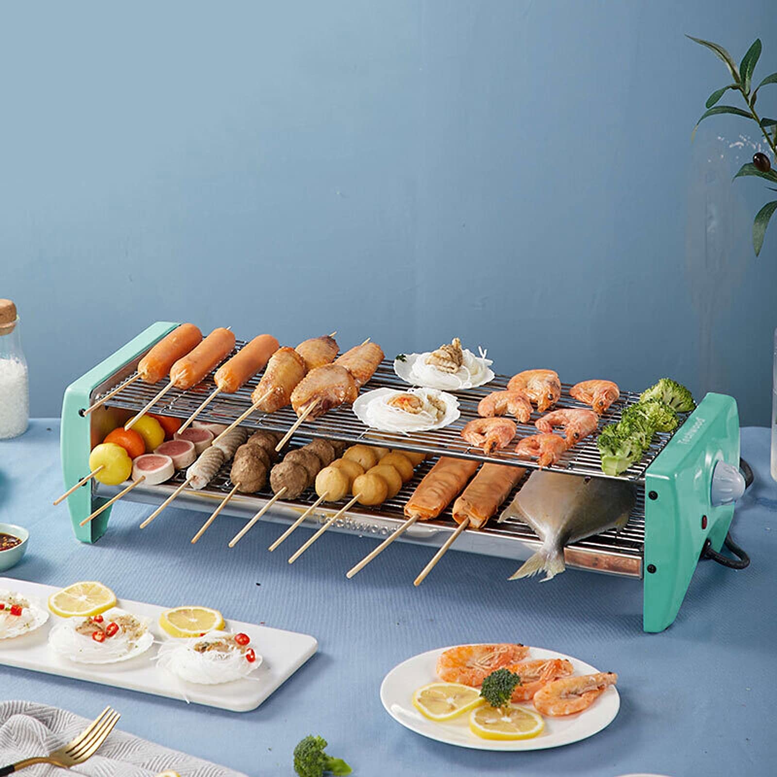 Barbecue Griglia a Carbone Portable 2 in 1 Griglia coreana Bbq Grill Elettrico Griglia regolabile per la temperatura regolabile con takeware antiaderente e 6 paddle Facile da pulire per 1-8 persone Ut
