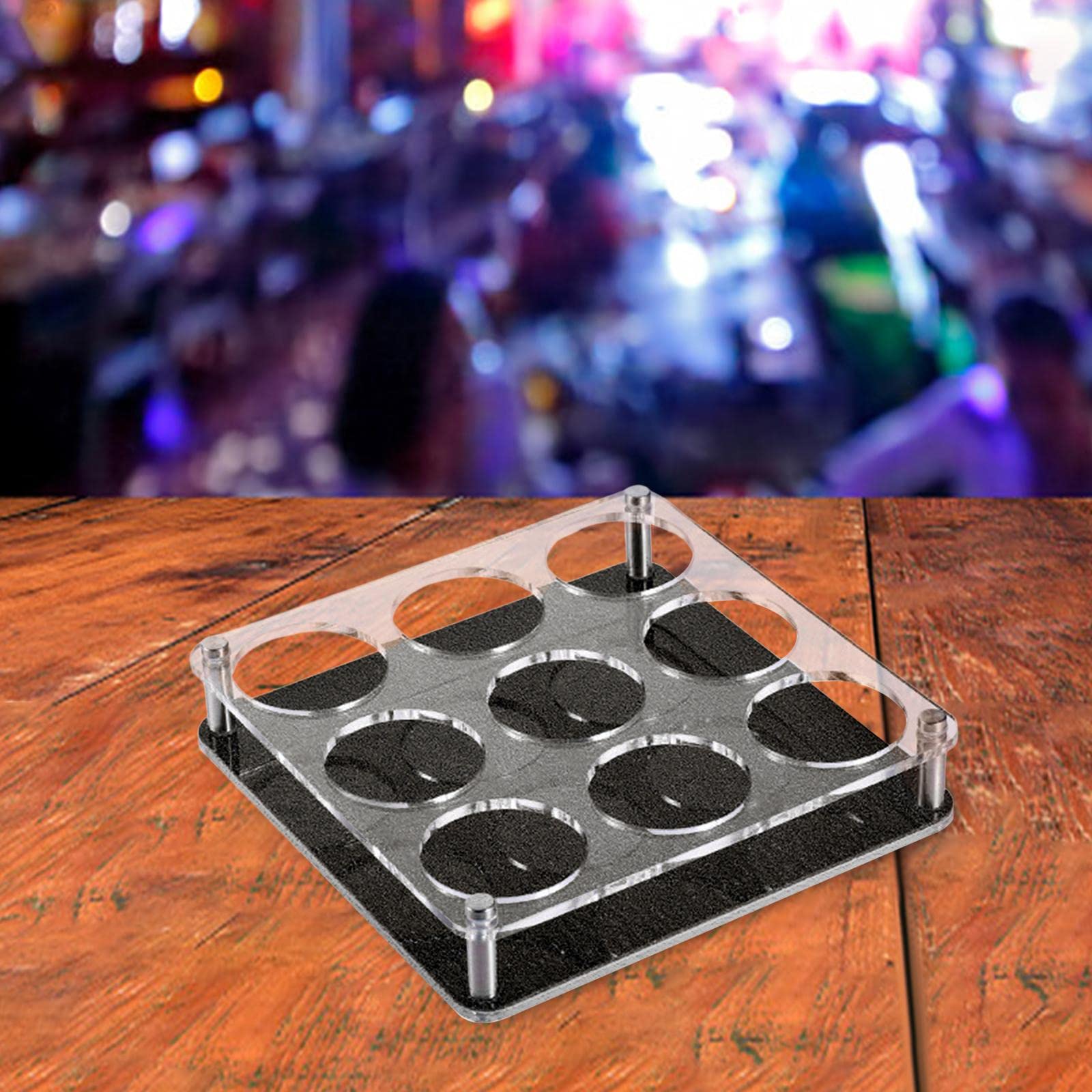 Vassoio per tazze in vetro, per tazze d'acqua, cocktail, bicchieri, per tavolino da caffè, bar, feste (9 fori, nero)