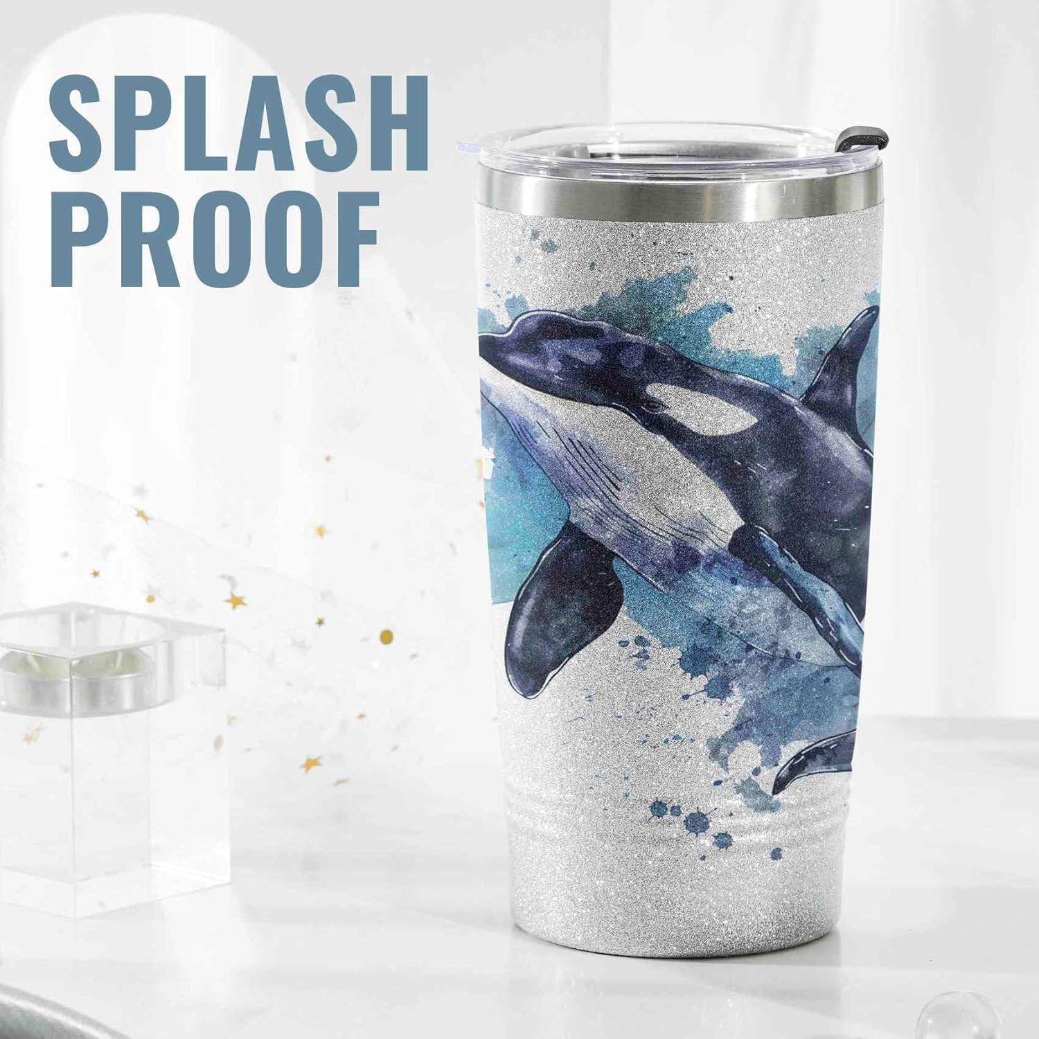Onebttl Whale Gifts, Orca Gifts, Whale Orca 20oz Stainless Steel Tumbler with Lid & Straw, Perfect for Whale Lovers - Image 4