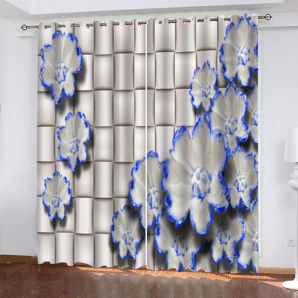 Maynuo Girls Blue Curtains For Bedroom 3D Geometric Carving Eyelet Top Curtain For 62X78inch Kids Window Treatments For Home Decoration Thermal